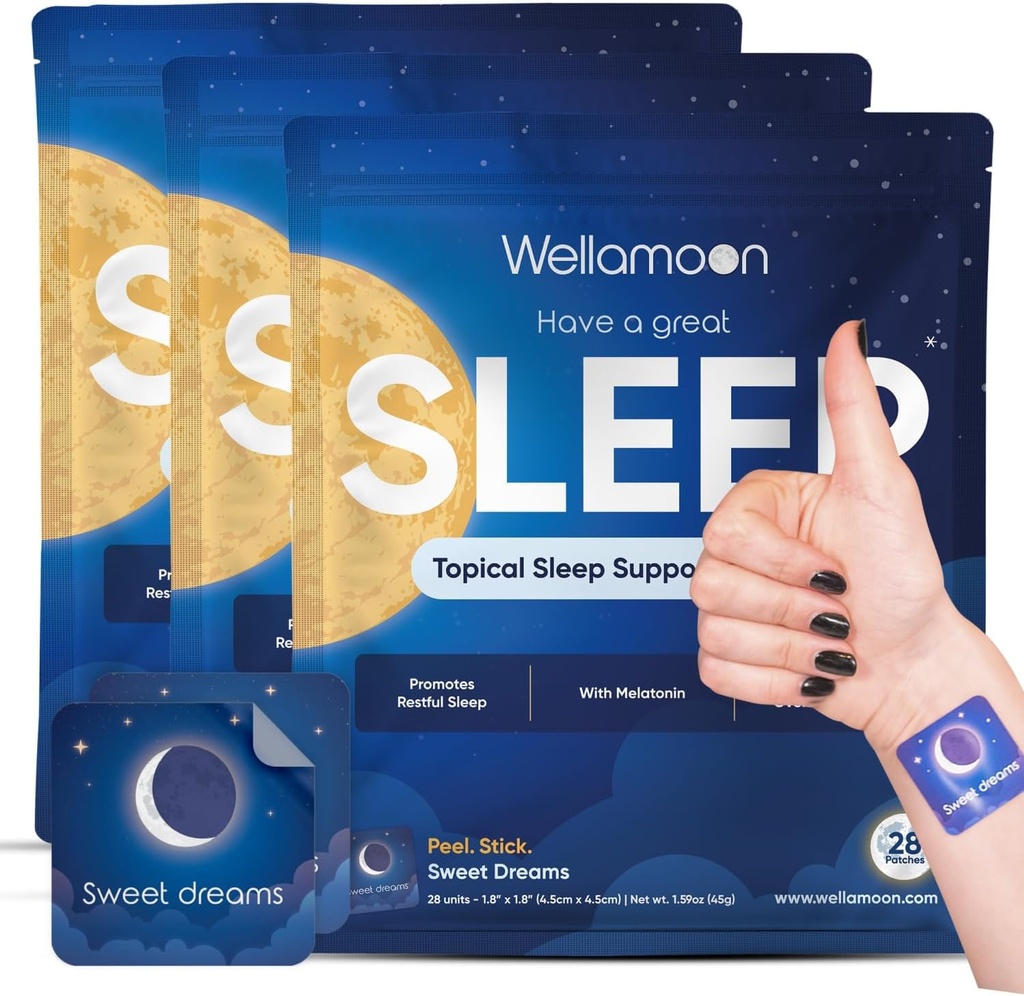 Wellamoon Original Sleep Patches for Yetişkinler Extra Strength | Sleep Patch with Melatonin & Valerian | Skin-Friendly & Cruelty-Free | Long-Lasting Night Comfort for Men & Women | Pack of 3 x 28 Patches