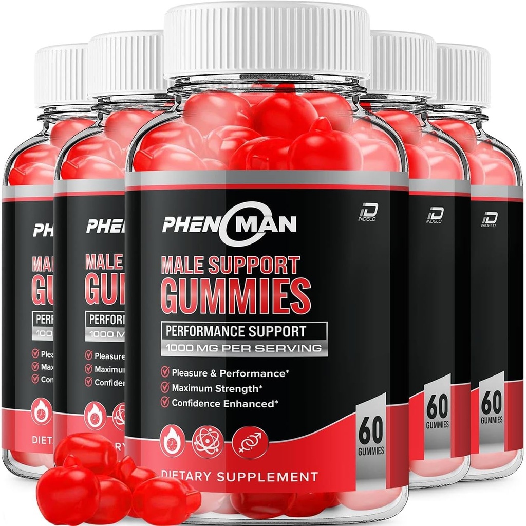 Phenoman για άνδρες Gummies – Pheno Man Max Performance, Phenoman Advanced Formula, Extra Strength Φυσικό συμπλήρωμα για την ανάπτυξη των μυών και τη συνολική υποστήριξη και σχόλια για την υγεία (5 Pack – 300 Gummies)