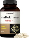 NatureBell Nattokinase Supplement 8,000 FU Per Servis, 240 Veggie Capsules | Geleneksel Natto Extract Source – Max Strength Enzyme & Heart Health Support – Non-GMO