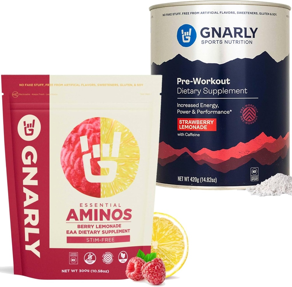 Gnarly Beslenme Gnarly Preworkout Strawberry Lemonade (14.82oz) Aminos Berry Lemonade Caffeine Free (10.58oz)