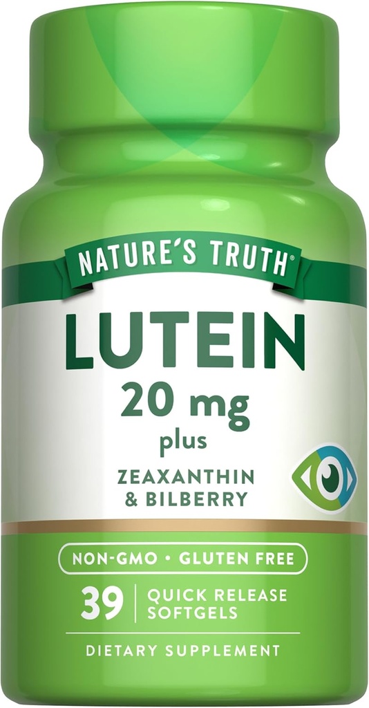Doğanın Gerçek Lutein ve Zeaxanthin | 20 mg | 39 Softgels | Bilberry | Non-GMO & Gluten Free Supplement Supplement Supplement