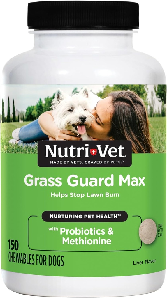 Nutri-Vet Grass Guard Chewables, Lawn Burn Prevention, Dog Urine Neutralizer for Grass, Gut Health Support with Probiyotik and Enzymes, Dog Probiyotiks, Pet Supplement Tabletleri, 150 Kont