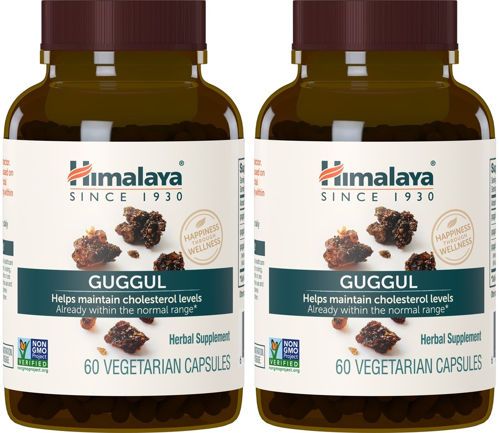 Himalaya Guggul, Sağlıklı LDL için Cholesterol Supplement, HDL ve Triglyceride Seviyeleri, 750 mg, 60 Vejetaryen Capsules, 1 Ay Supply, 2 Packs, 1 Moon Supply, 2 Pack