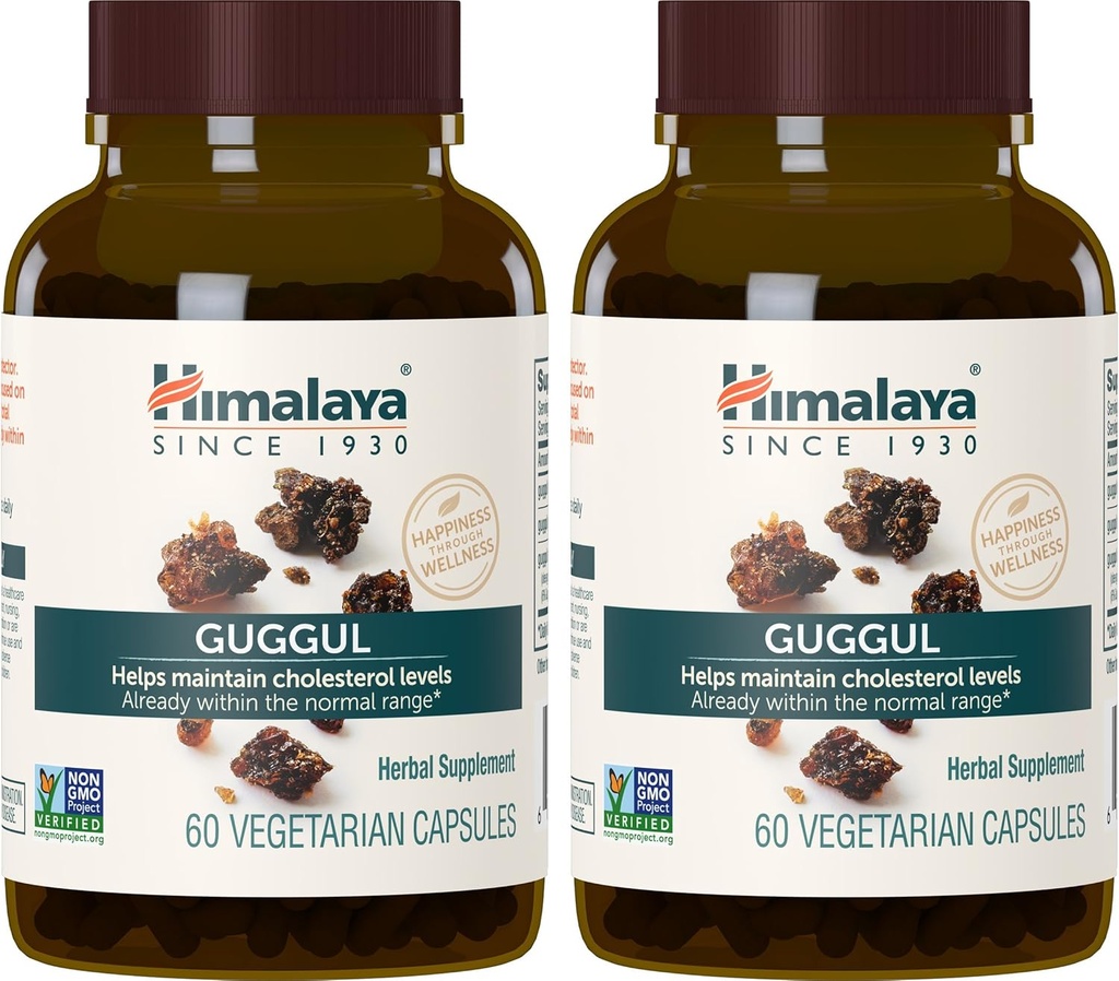 Himalaya Guggul, Sağlıklı LDL için Cholesterol Supplement, HDL ve Triglyceride Seviyeleri, 750 mg, 60 Vejetaryen Capsules, 1 Ay Supply, 2 Packs, 1 Moon Supply, 2 Pack