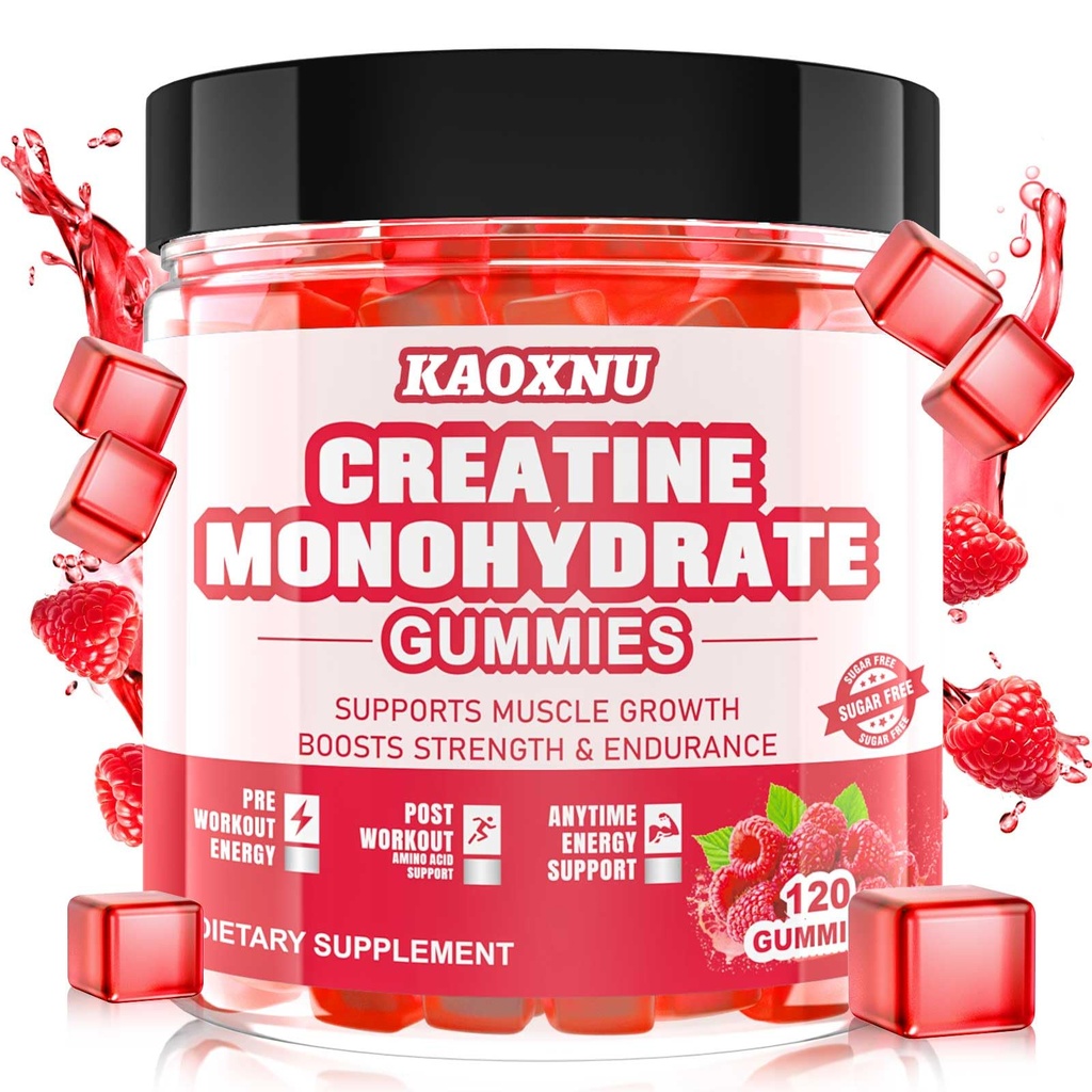 Creatine Monohydrate Gummies for Men & Women 120 CT - 5000mg Creatine Monohydrate per Serving - Ζάχαρη Δωρεάν Μασώμενο Creatine for Muscle Strength, Mus Builder, Energy Boost (Raspberry Flavor)