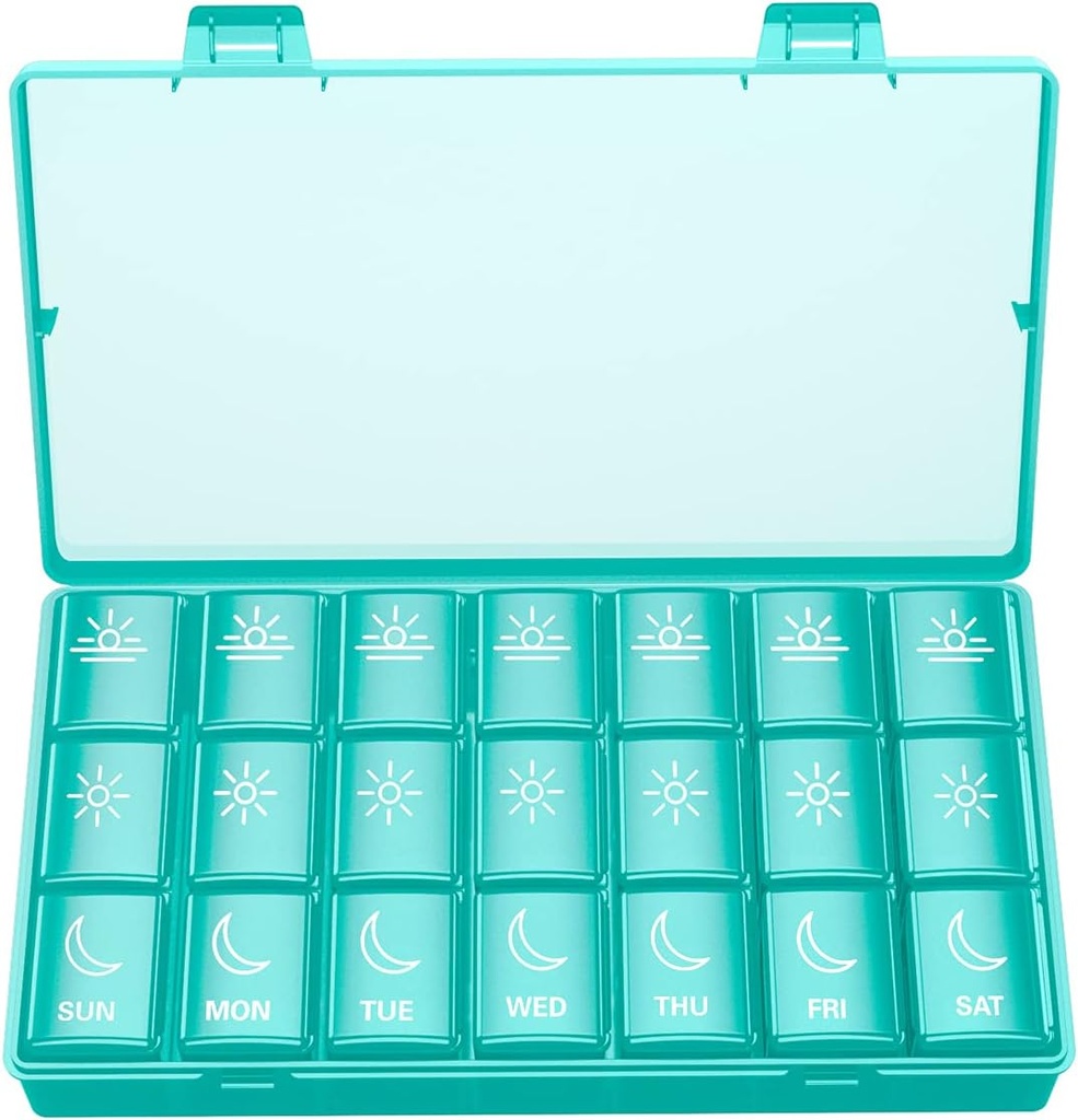 BUG HULL Weekly Pill Organizer 3X a Day, Daily 7 Day Medicine Pill Organizer 3 Times a Day, Travel Pill Case Container for Vitamins, Supplements