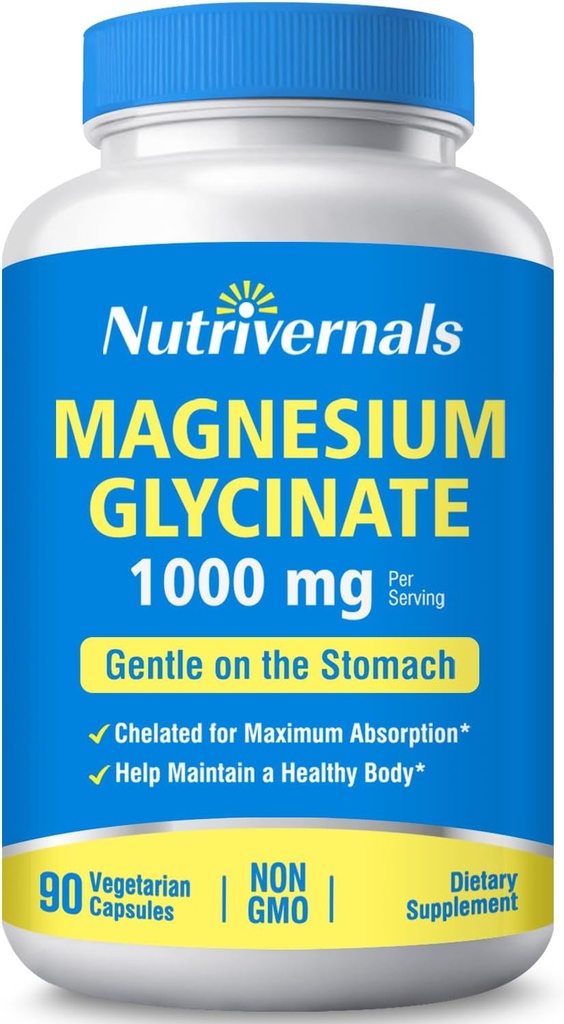 Magnezyum Glycinate Beslenme Diyeti 1000 mg% 100 Chelated for maximum Abxia Non-GMO Gluten Free 90 Veggie Capsules