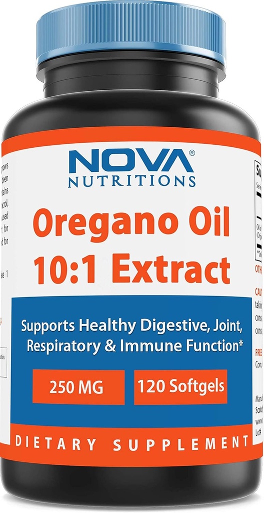 Nova Beslenmeler Oregano Oil 250 mg 10:1 Ekstraksiyon - Non-GMO & Gluten Ücretsiz - Oregano Pills - Immune Support - 120 Softgels