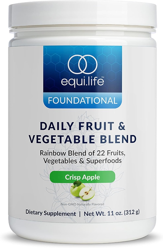 Equilife καθημερινή Fruit & Feget Blend, Superfood Αντιοξειδωτικό συμπλήρωμα, Crisp Apple Γεύση με βιταμίνη C, Fiber, και 9 Essential Amino Acids, Υποστηρίζει την ενέργεια, χαμηλή ζάχαρη, Vegan, 30 Services Tub