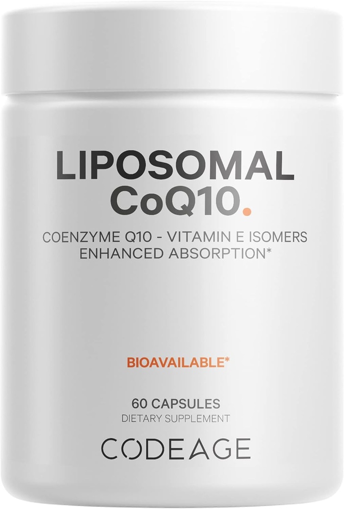 Codeage Liposomal CoQ10 Supplement - 125 mg Συνένζυμο Q10 με Ισομερή Βιταμίνης Ε Τοκοφερόλες - 2- Μήνας Προμήθεια - 1 Κάψουλα Ανά Σερβίρισμα - Λιποσωμική Παράδοση - Vegan, Μη ΓΤΟ, Χωρίς Γλουτένη - 60 Κάψουλες