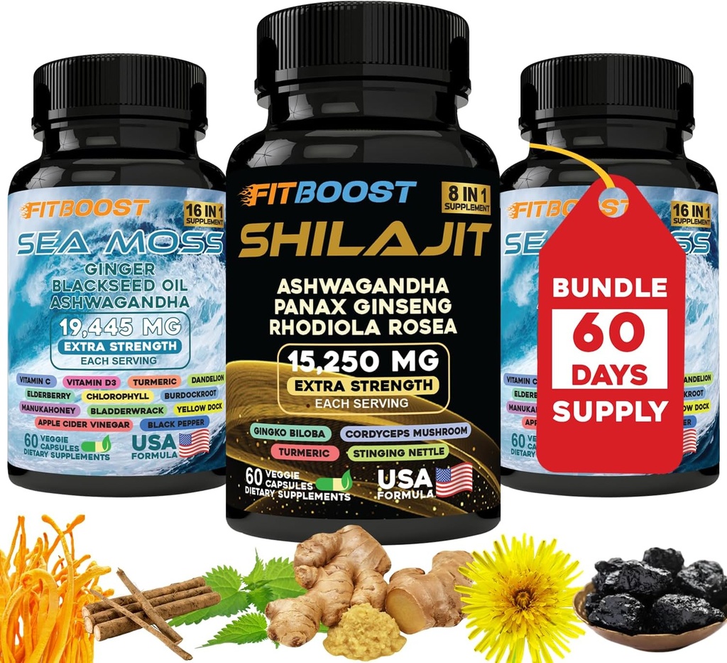 60Day Supply Sea Moss ve Shilajit Sche for Men All-in-1 Dynamic Vitality Sched Seamoss Black Seed Oil Ashwagandha Burdock Root Delicately You to Raintain & Regain Strength