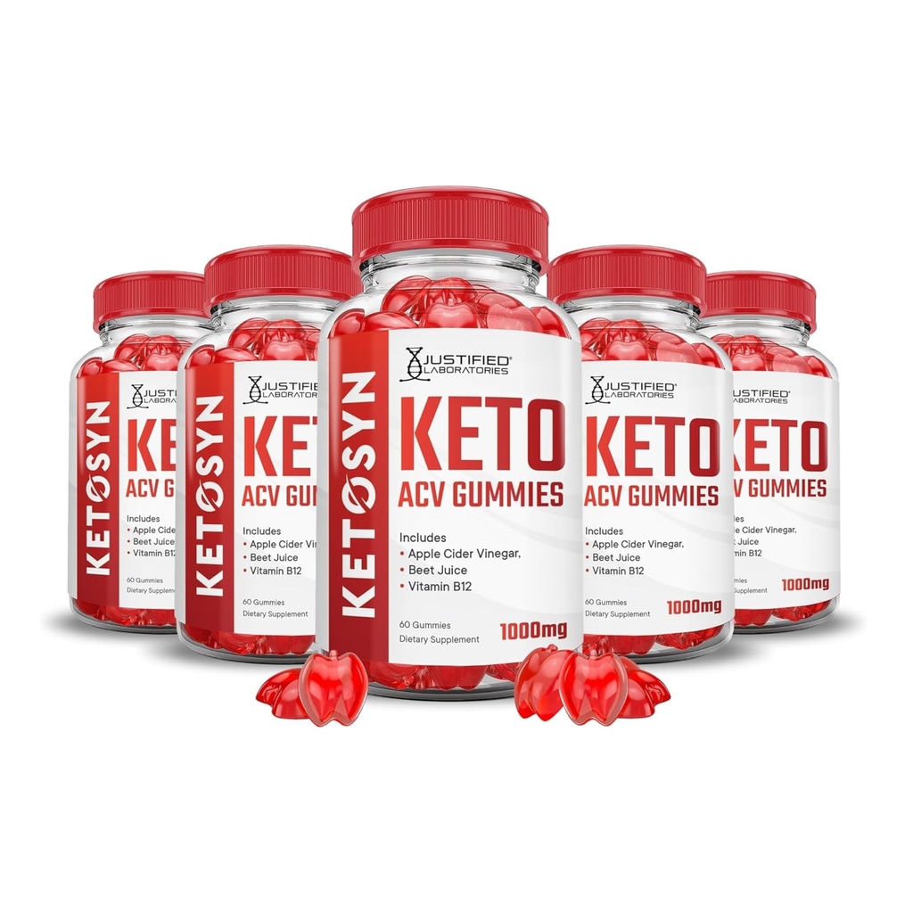Justified Laboratories (5 Pack Ketosyn Keto ACV Gummies Advanced Formula 1000MG Ketosyn Keto Gummies Apple Cider Vinegar Formula B12 Vegan Non GMO 300 Gummys