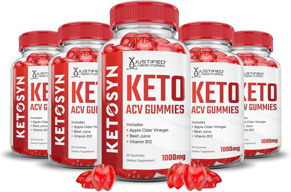 Justified Laboratories (5 Pack Ketosyn Keto ACV Gummies Advanced Formula 1000MG Ketosyn Keto Gummies Apple Cider Vinegar Formula B12 Vegan Non GMO 300 Gummys