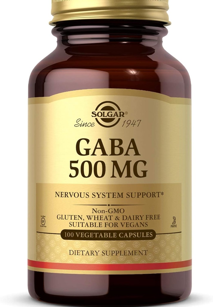 Solgar GABA 500 mg, 100 Sebze Kapsülleri - Rahatlama ve Nervous Sistem Desteği - Amino Asit - Non-GMO, Vegan, Gluten Free, Süt Free, Kosher - 100 Hizmet