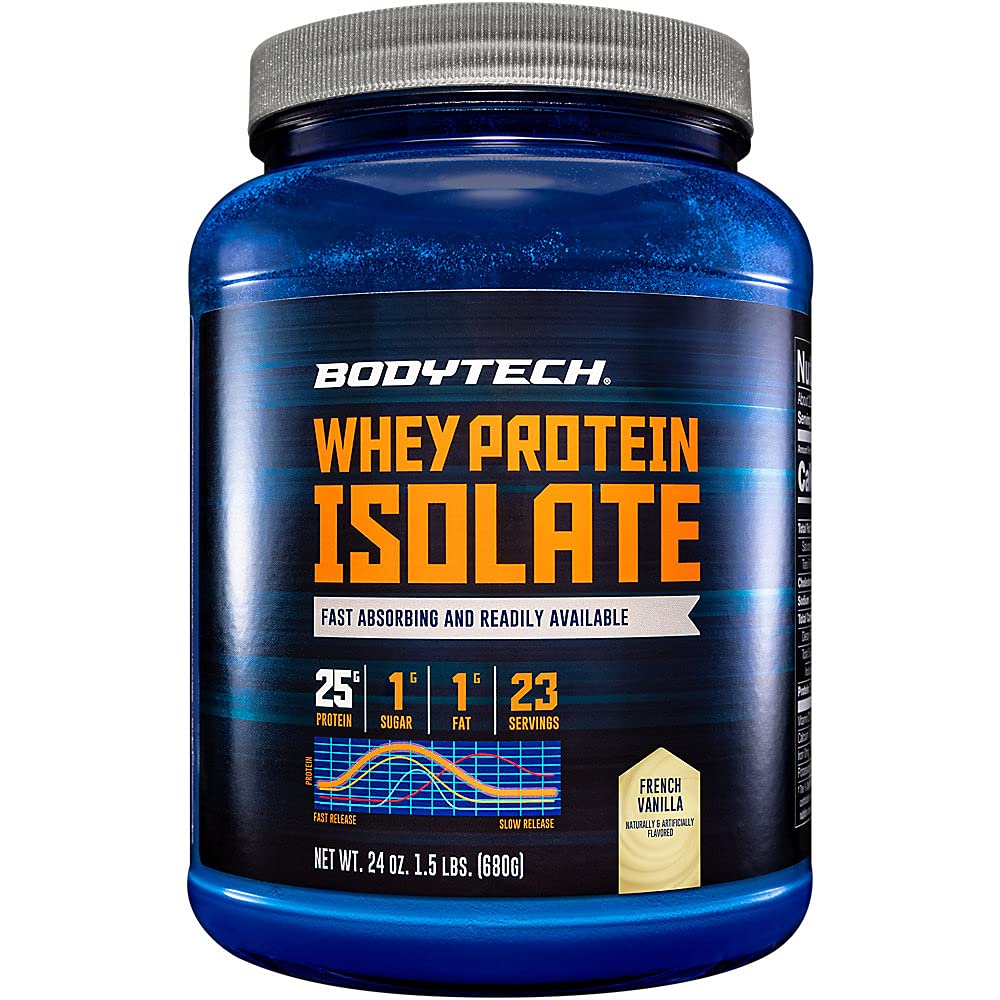 BODYTECH Whey Protein Isolate Toz - hizmet ve BCAA'nın başına 25 gram proteinle - Post-Workout Muscle Building & growth için ideal, Contains Milk & Soy - Fransız Vanilla (1.5 Pound)