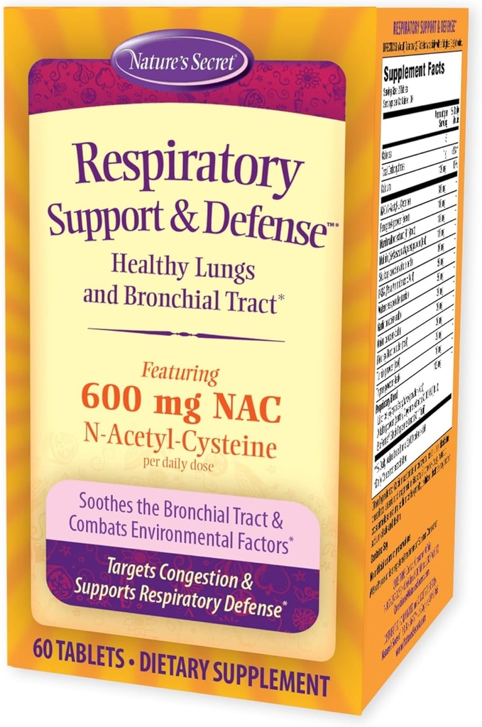 Nature's Secret Respiratory Support & Defense - 60 Tablet - Sağlıklı Lungs & Bronchial Tract - NAC, Fenugreek & Marshmallow ile - 30 Hizmet