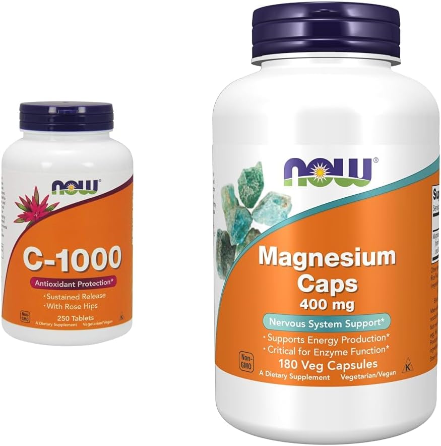 ŞİMDİ Tamamlar, Rose HIPS ile C-1,000, Sustained Release, Antioksi Koruma*, 250 Tablet & Supplements, Magnezyum 400 mg, Enzyme Function*, Nervous System Support*, 180 Veg Capsules