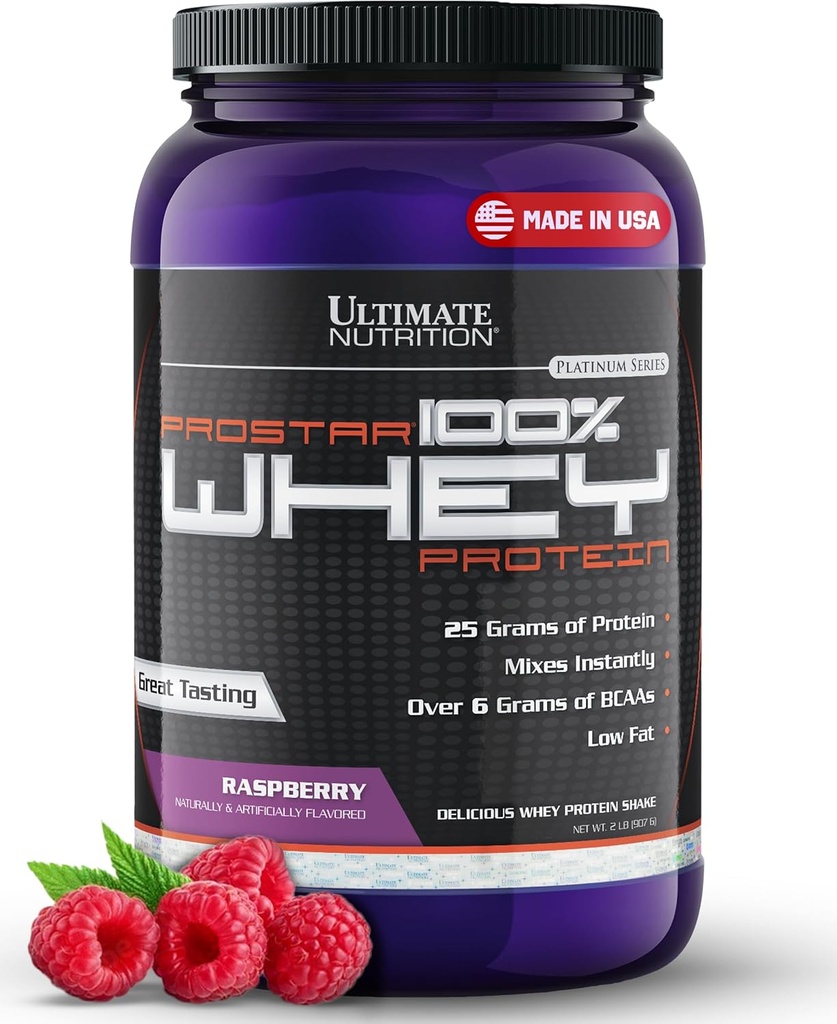 Ultimate Nutrition Prostar Whey Protein Toz Isolate, Raspberry - Low Carb, High Protein Toz Shake for Muscle Gain & Recovery - Low sodyum, Low-Fat & Keto Friendly - 2 lbs Tub