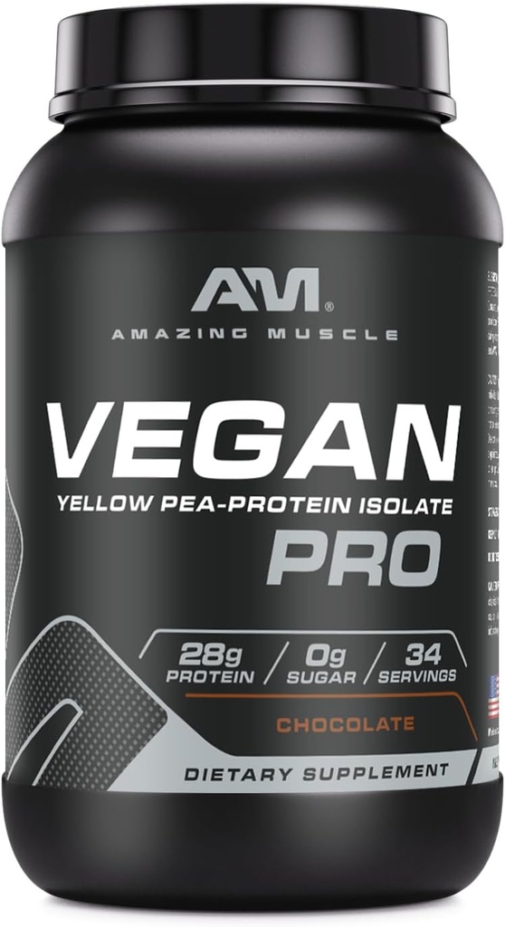 Amazing Muscle Vegan protein Toz | 28 Grams Protein | 34 Hizmet | Zero Sugar | Sarı Pea Protein Isolate Supplement | ABD'de Yapıldı (3 Lb, Chocolate)