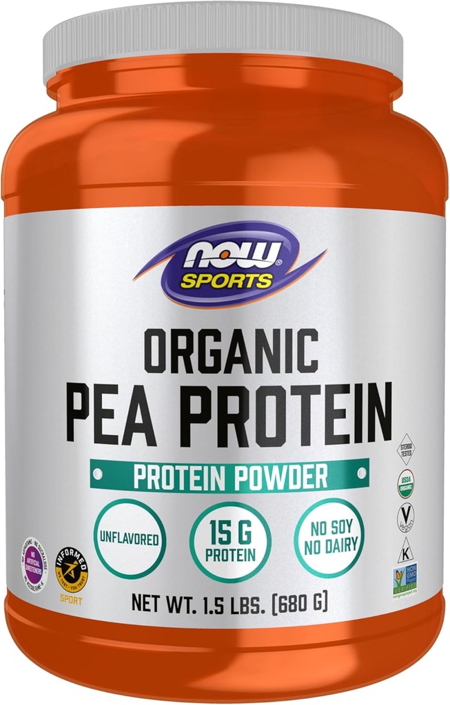 Şimdi Gıda Spor Beslenmesi, sertifikalı Organik Pea Protein 15 Grams, Unflavored Toz, 1.5-Pound