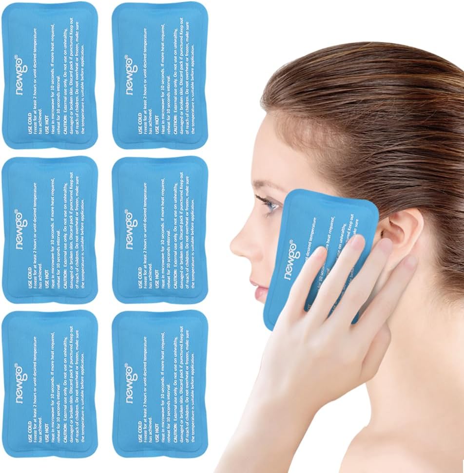 NEWGO Mini Buz Paketleri (6 Packs) Gel Injuries Reusable, Face Ice Pack for Face Surgery, Diş Ağrısı, Tired Eyes, Kid's Boo Boos, Bruises, Headaches,Breastfeeding 4.5"X 3.2" Blue