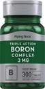 Piping Rock Boron Supplement for Men and Women | 3mg | 300 Tablet | Triple Complex | Glycinate, Aspartate, Citrate | Vegetarian, Non-GMO, Gluten Free