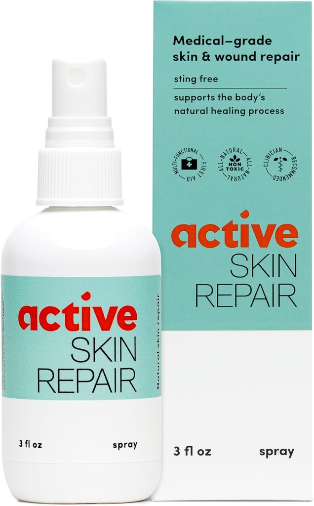Active Skin Repair First Aid Healing Skin Spray - Φυσικό & μη τοξικό με υποχλωρικό οξύ για μικρές περικοπές, πληγές, σκρέπες, εξανθήματα, εγκαύματα, & More, 3 oz
