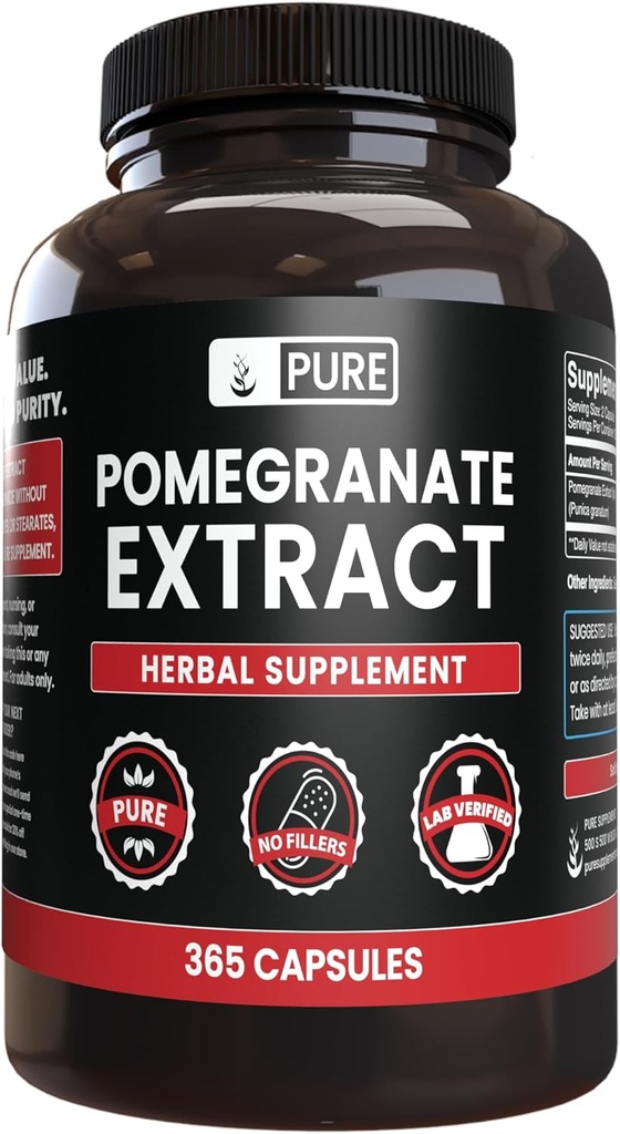 Pure Original Materialss Pomegranate Extract No Or Magnezyum Fillers, Her zaman Pure, Lab Onaylandı (365 Capsules)