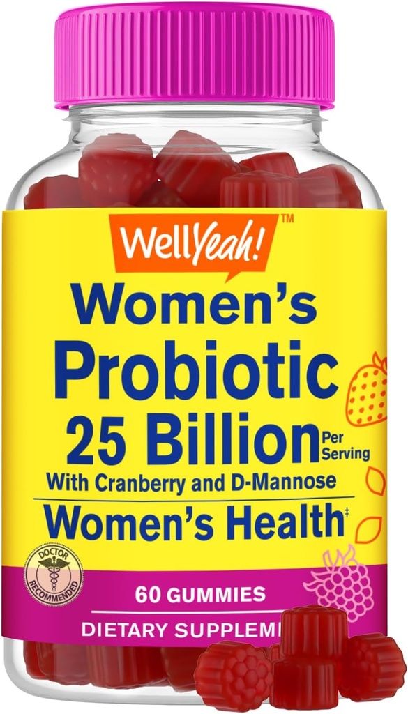 Cranberry ve D-Mannose ile Kadınlar için 25 Milyar Probiyotik - 12 Strains - Vaginal Health, Digestive Support, Gut Health ve Feminine Health - 60 Gummies