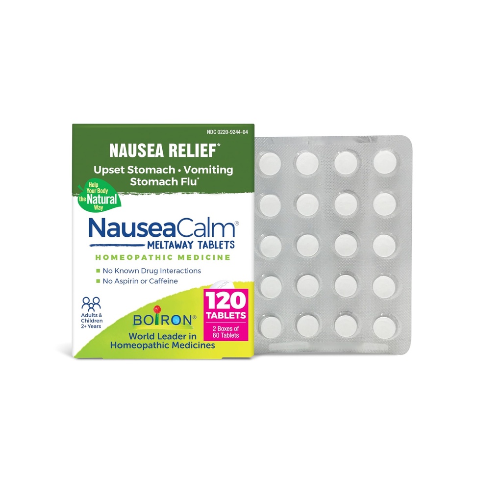 Boiron NauseaCalm Relief for Upset Stomach, Nausea, and Vomiting Due to Stomach Flu, Overindulgence, or Motion Hastaness - Non-Drowsy - 120 Count (2 60 Paket)