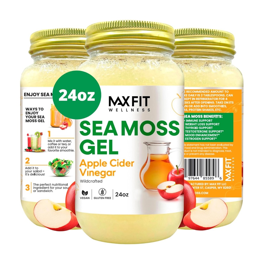 Sea Moss Gel Apple Cider Vinegar 24oz Wild Frontrafted Gold Sea Moss Gel Saint Lucia | 92 Vitamin ve Mineraller | Pure Raw+Non-GMO