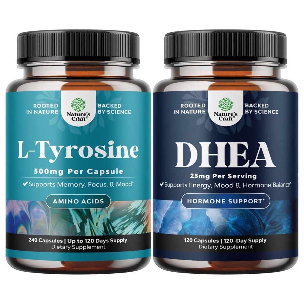 Ücretsiz Form L Tyrosine 1000 mg Capsules - Pic Acid Nootropic for Mood Focus Dikkat & Bilişsel Performans ve DHEA Supplement for Hormon Balance - Dehidrepiandrosterone for Yetişkinler için