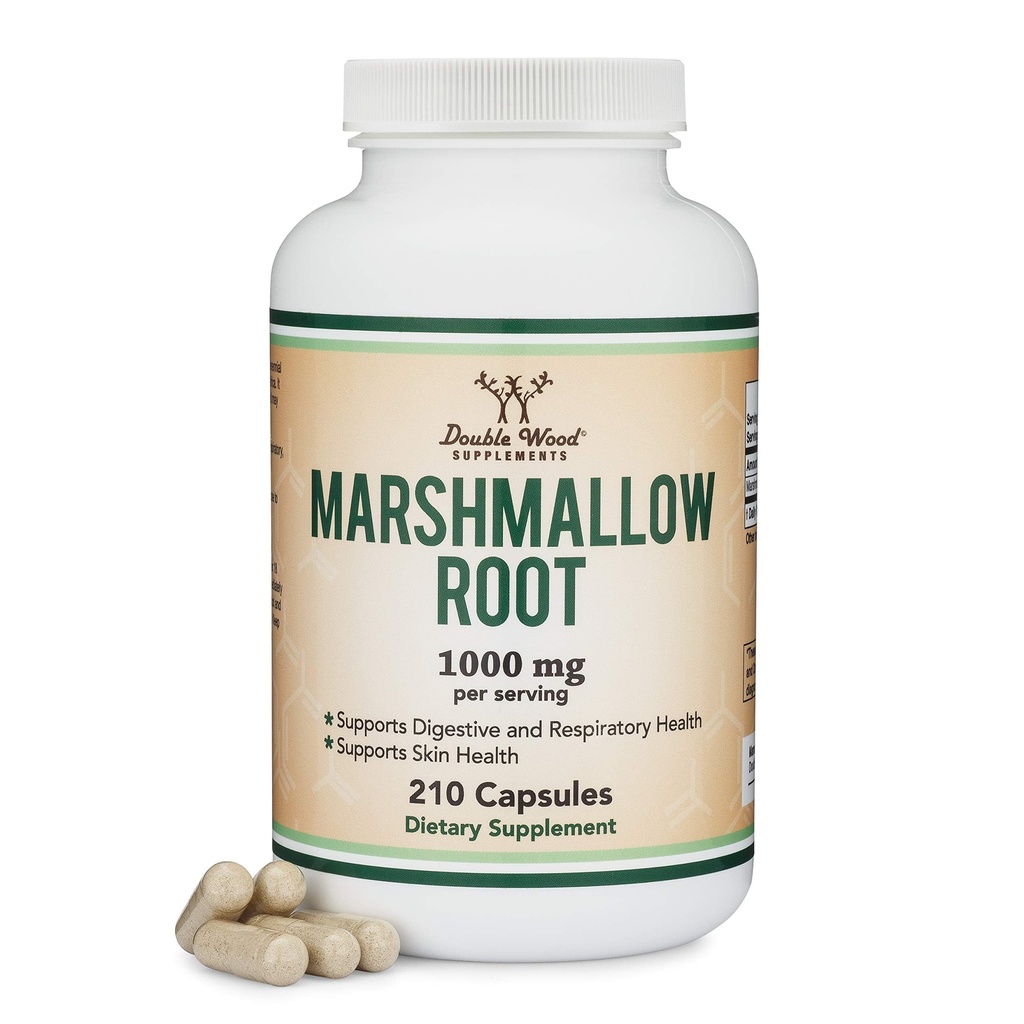 Marshmallow Root Capsules (210 Kont, hizmet başına 1000 mg) Mucilage Destek Respiratory, Skin ve Gut Onarımı (Vegan Safe, Gluten Free) Double Wood tarafından