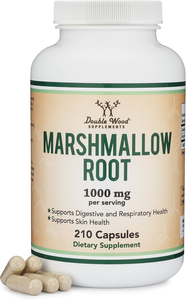 Marshmallow Root Capsules (210 Kont, hizmet başına 1000 mg) Mucilage Destek Respiratory, Skin ve Gut Onarımı (Vegan Safe, Gluten Free) Double Wood tarafından