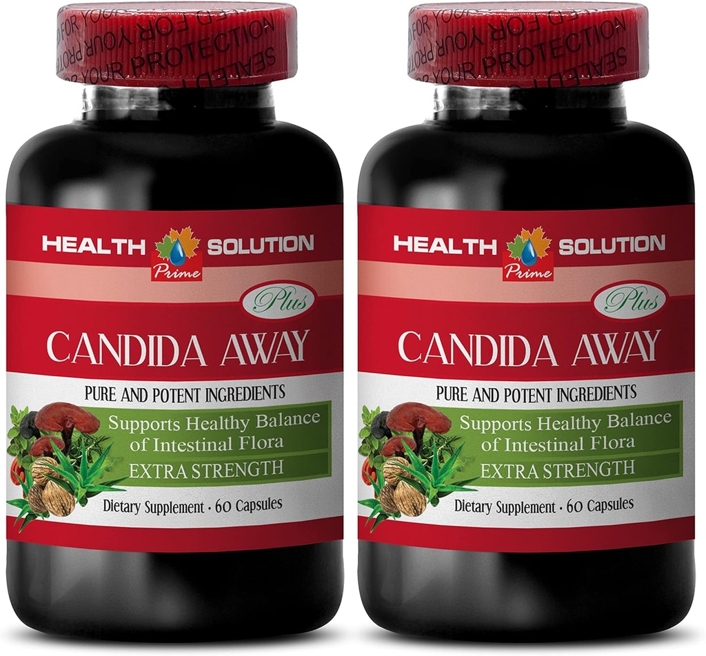 Natural Detox Pills - Candida Away Plus - Candida Quick Cleanse - Candida Support - Candida Support Capsules - Candida Cleanse Extra Strength - Candida Overgrowth - 2 Bottles 120 Capsules