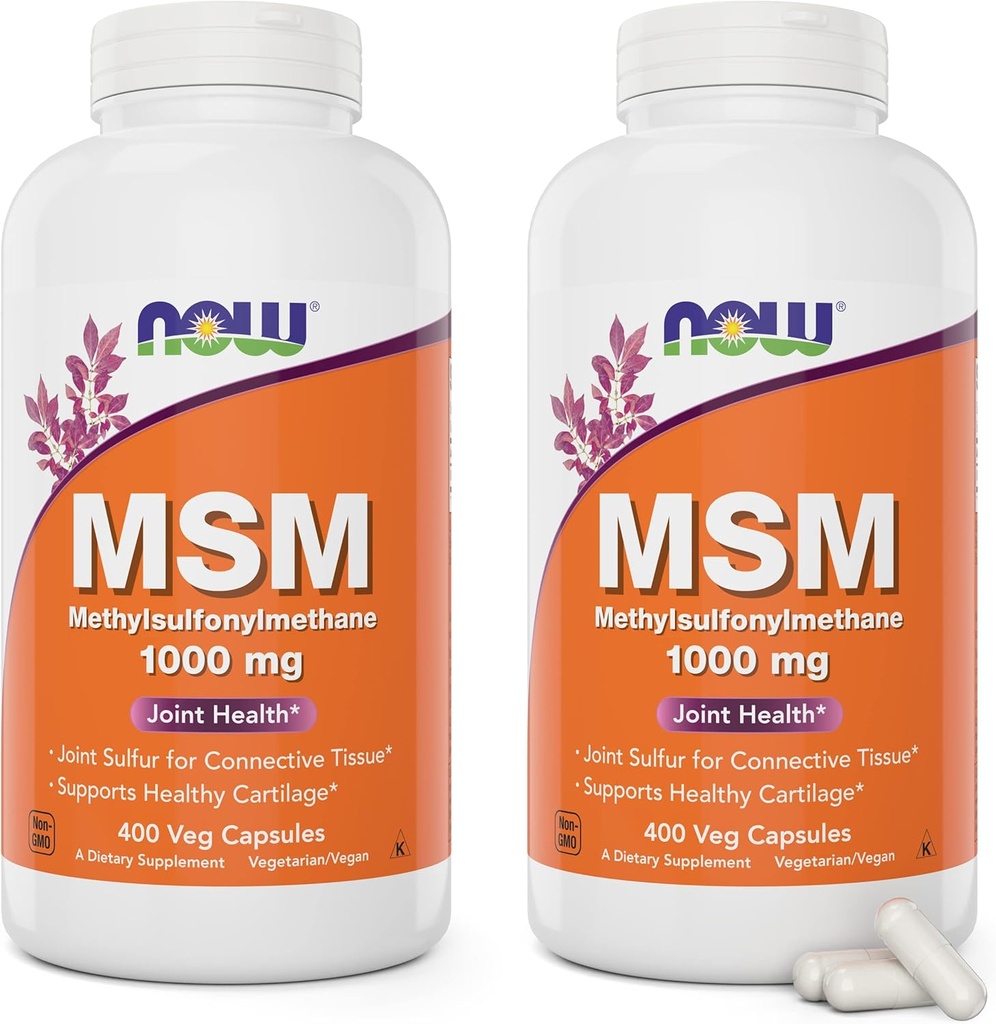 Şimdi MSM 1000 mg, 400 Veg Capsules (Pack of 2) Torch-Sulphon-Methane, ABD'de Made, Sulfur Supplement, Non-GMO, Vegan/Vegetarian Friendly Friendly /