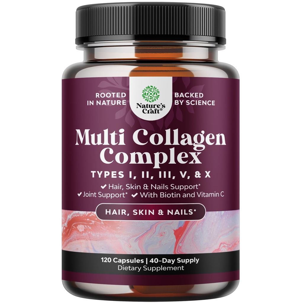 Advanced Multi Collagen Pil Pills 120ct - Biotin ve Collagen Supplement with BioPerine and Hair Skin Nails Vitamins for Women Men - Multi Pills for Women with Tip 1 2 3 5 & X