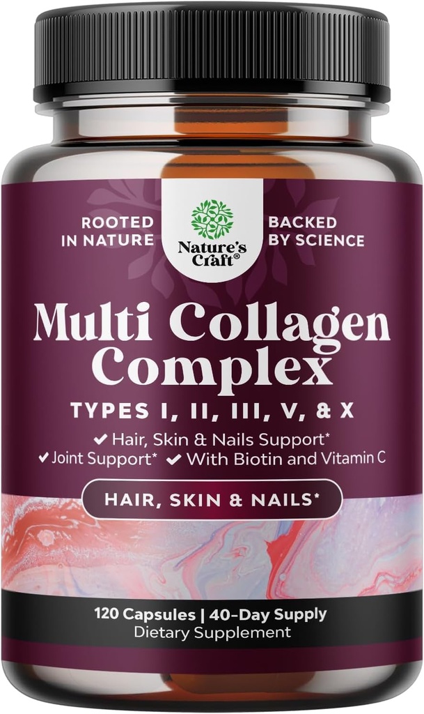 Advanced Multi Collagen Pil Pills 120ct - Biotin ve Collagen Supplement with BioPerine and Hair Skin Nails Vitamins for Women Men - Multi Pills for Women with Tip 1 2 3 5 & X