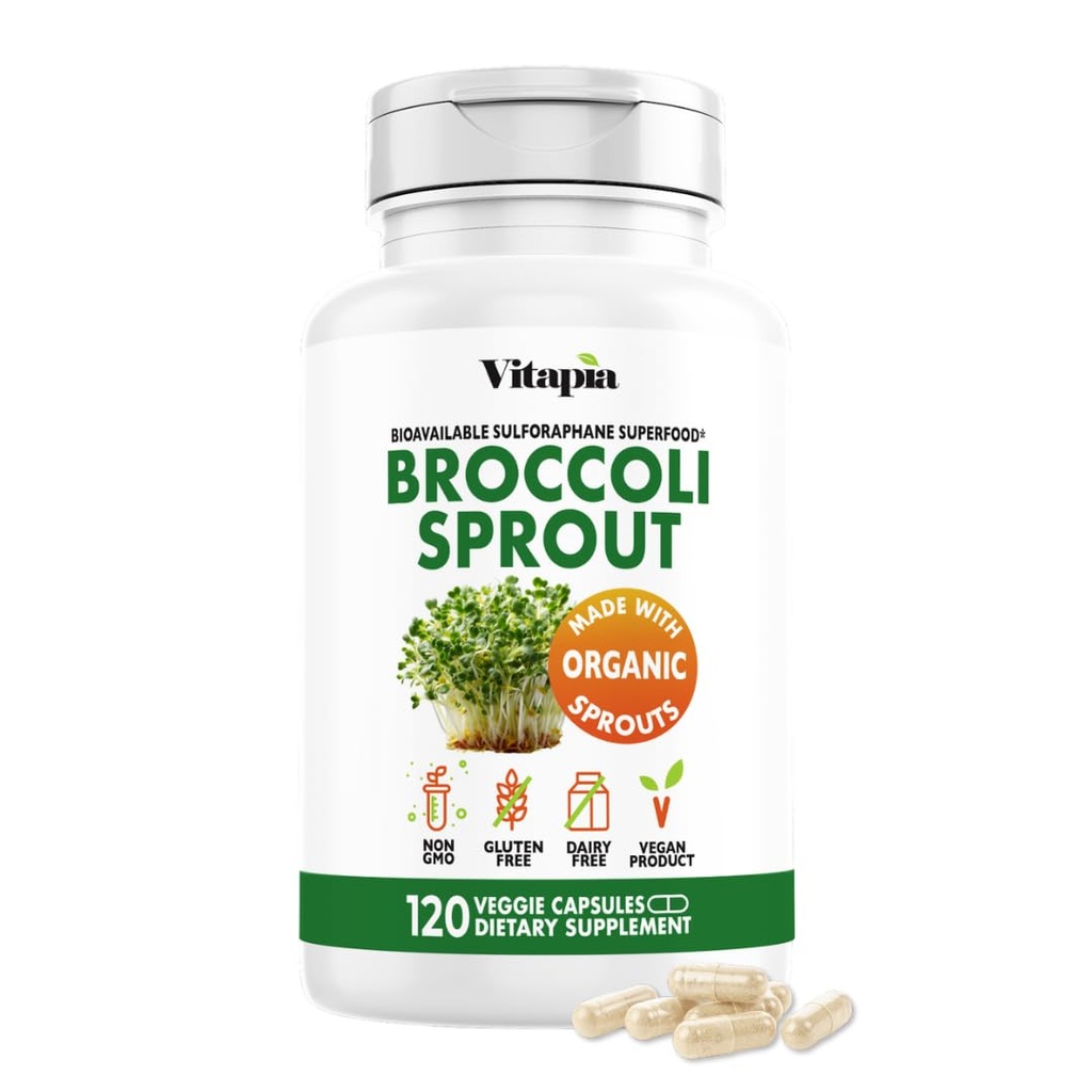 Vitapia Organic Broccoli Sprout & Broccoli Extract για Sulforafane, Antioxidant, Brain, Skin, Heart Health Support - 120 κάψουλες Veggie - μη-GMO, Χωρίς γλουτένη, Vegan-Friendly Συμπλήρωμα
