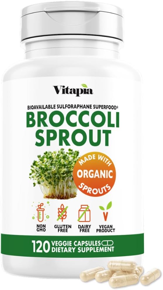 Vitapia Organik Broccoli Sprout ve Sulforaphane, Antioksit, Beyin, Cilt, Kalp Sağlığı Desteği - 120 Veggie Capsules - Non-GMO, Gluten-Free, Vegan-Friendly Supplement