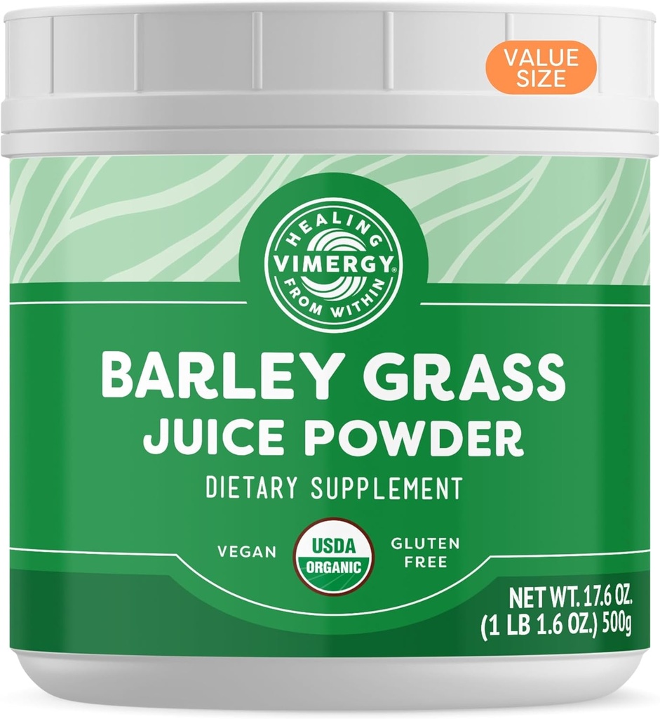 Vimergy Barley Grass Juice Diyeter Supplement - Servis başına 0.8g (625 Hizmet) - Temiz Superfood Formula - Cardiovascular Sağlık * - Organik, Vegan & Gluten-Free - Değer Boyutu 500g
