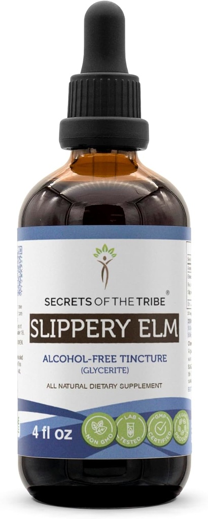 Μυστικά της Φυλής Slippery Elm Υγρό Εκχύλισμα Χωρίς Αλκοόλ, Αυθόρμητα εκτρεφόμενο Slippery Elm (Ulmus Rubra) Αποξηραμένος Φλοιός 4 FL OZ