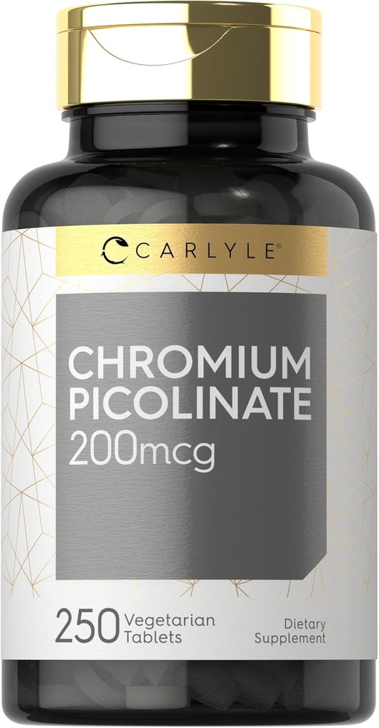 Carlyle Chromium Picolinate 20006 | 250 Vejetaryen Tabletler | Yüksek Aborpsiyon | Non-GMO, Gluten Free Supplement Supplement Supplement