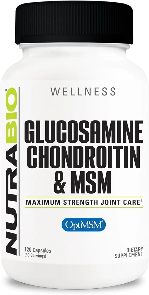 NutraBio Glucosamine Chondroitin & OptiMSM Supplement, Ortak Destek Formula - 120 Capsules (120)