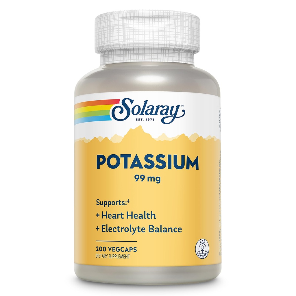 Solaray Pyum 99 mg - Elektrolyte Balance Formula - Elektrolytes, Vascular ve Kalp Sağlığı Desteği için Potasyum Tamamlama - 60 Günlük Para Geri Garanti, Lab Onaylandı, 200 Hizmet, 200 VegCaps