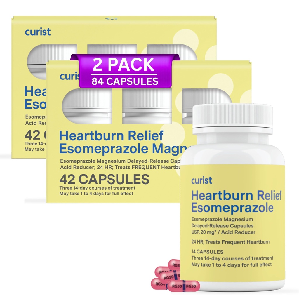 Curist Esomeprazole 20mg Κάψουλες Καθυστέρηση- Απαλλαγή 84 Count - Acid Reflux Medicine for Heartburn Relief - Δύο συσκευασίες των 42 Κάψουλων Κόμης (84 Σύνολο) - Acid Reflux Relief