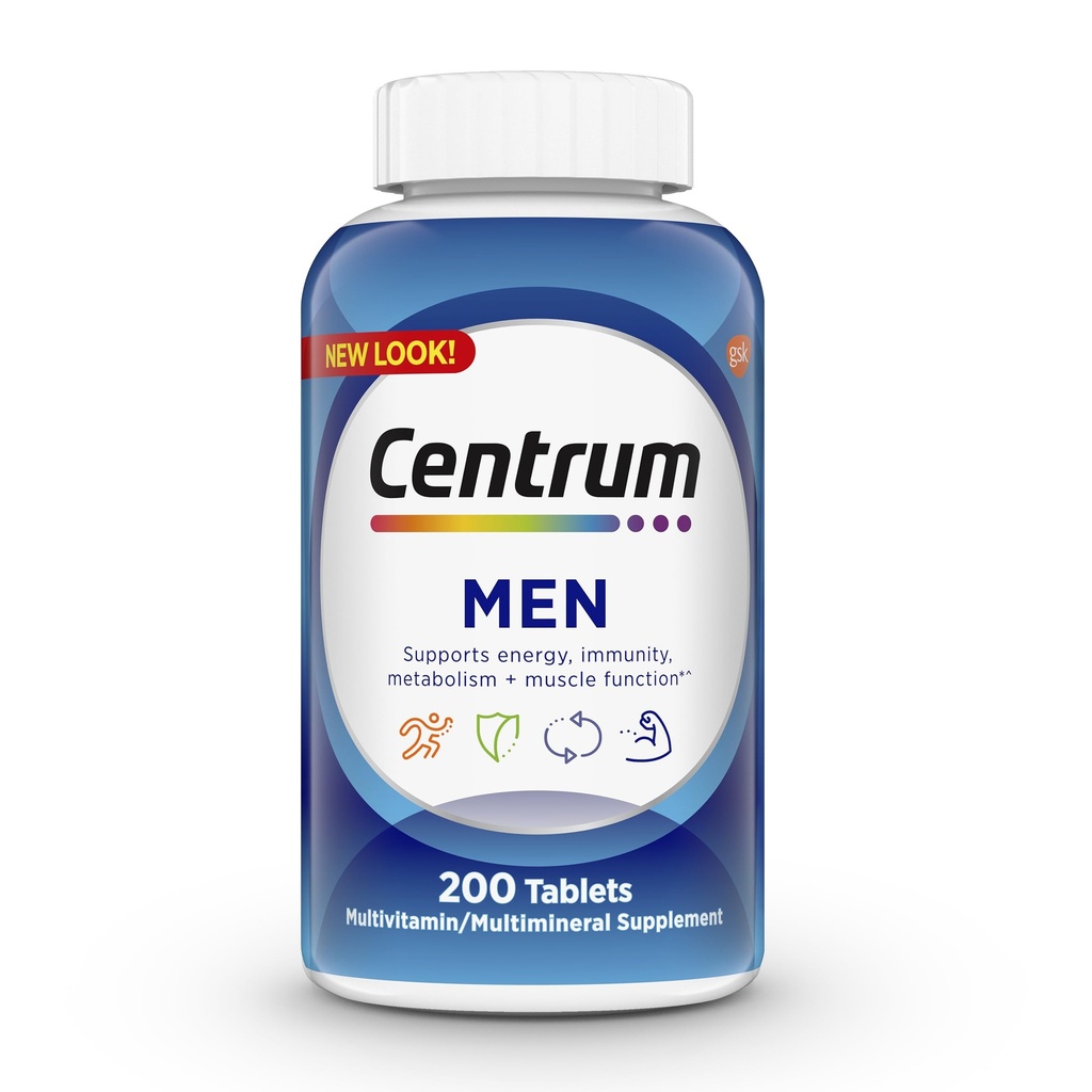Centrum Multivitamin for Men, Multivitamin/Multimineral Supplement with Vitamin D3, B Vitamins and Antioxidants, Gluten Free, Non-GMO Ingredients -Tablet 200 Count