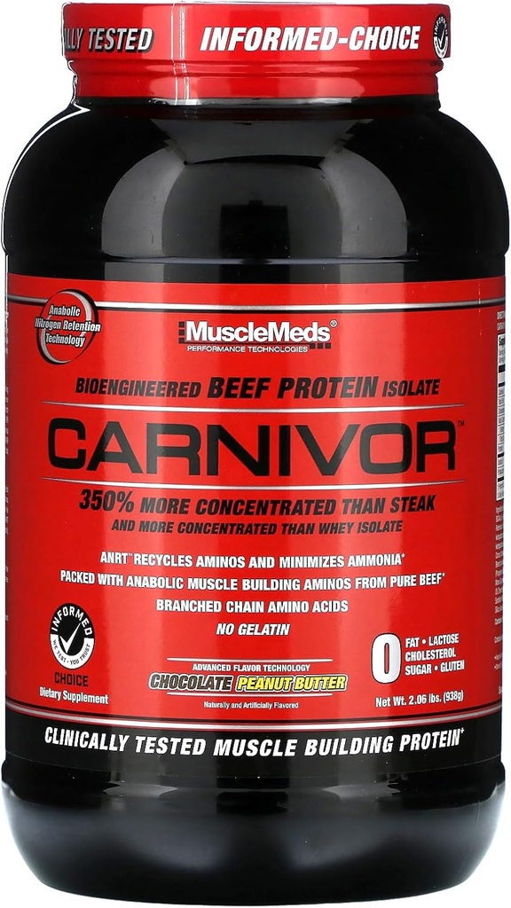 KasMeds Carnivor Beef Protein Isolate Toz, 23 Grams protein, 0 Fat, 0 Sugar, 0 Cholesterol, Lactose Free Chocolate, Peanut Butter, 2.2 Pound, 28 Hizmetler