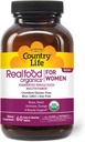 Country Life Realfood Organics Women's Multivitamin - USDA Organik, Vegan, Gluten-Free – 1,300 mg Tüm Gıdalar, Vitaminler D, E, B, Folate & Biotin - Daily Energy & Beauty - 60 Tabletler
