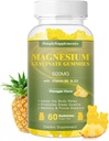 Magnezyum Glycinate Gummies 500 mg, Chewable Magnezyum Supplement with Vitamin D3, B6, CoQ10, for Relaxation, Sleep & Mood Support, Calm Magnezyum Gummy - 60 Pineapple Gummies